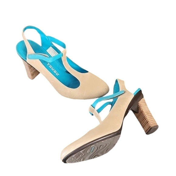 TSUBO Mary Jane T-strap Heels 40 9 Textured Slingback Industrial Retro Vintage - Picture 13 of 17